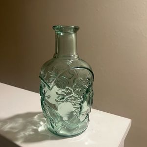 Vintage Libbey Accents Orchard Fruit Green Tint Embossed Glass Bottle Decanter